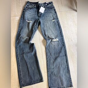 KanCan Women's 90’s Flare wide leg  Jeans - Distressed Blue
